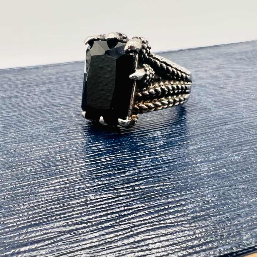 Dragon claw black stone ring epic fantasy silver size 12.5